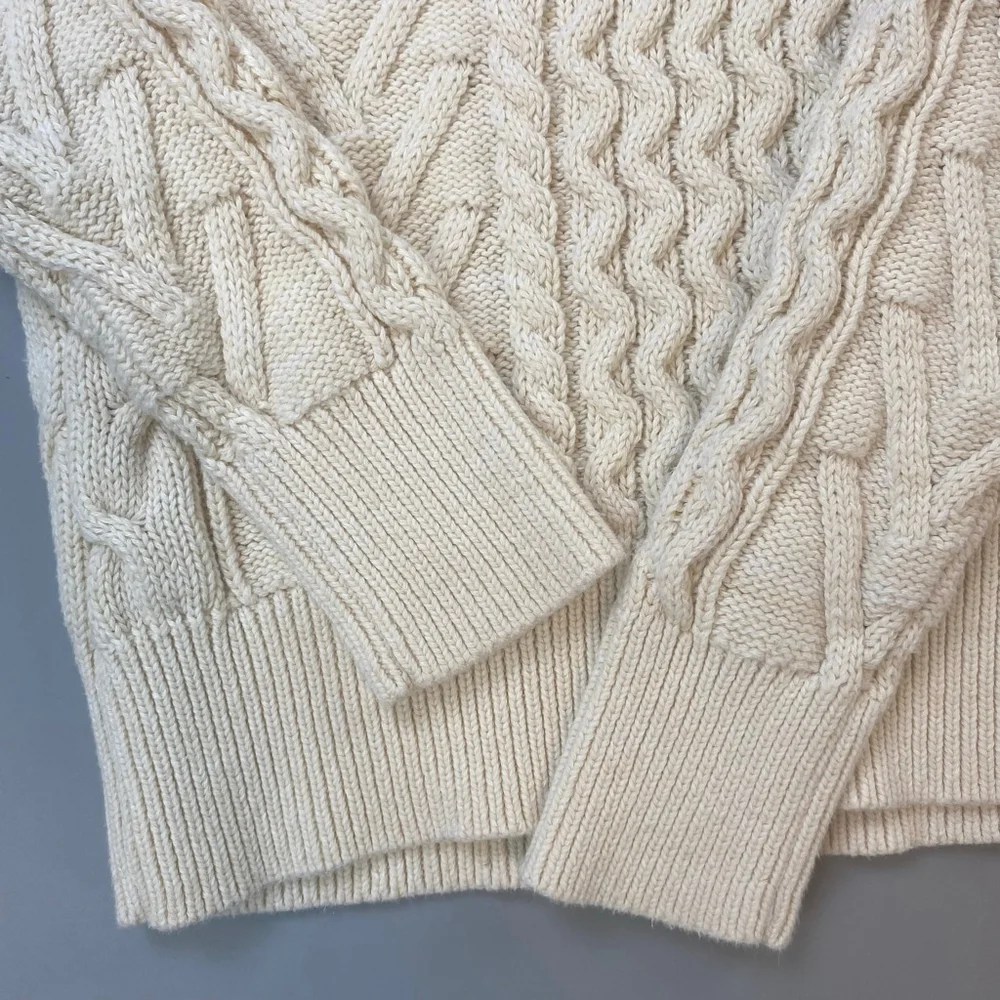 GAP Cable Knit Sweater Cream Womens XS Cottagecore Fisherman 3D Knit Heritage - Picture 11 of 13